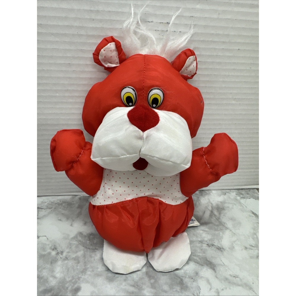 Vtg Dan Brechner Dog Bear Nylon Red and White Plush 9" Collectible